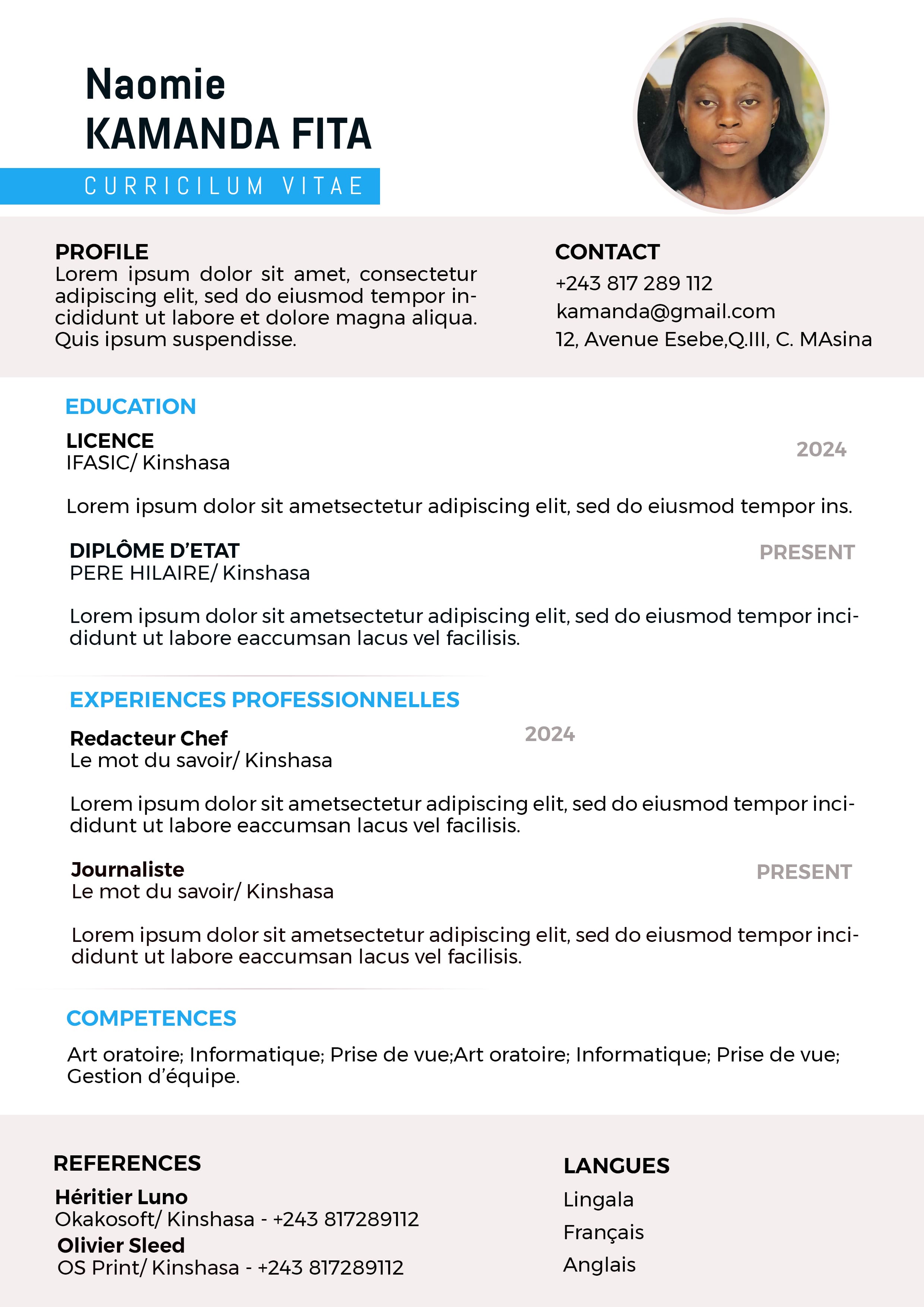 CV Moderne + Photo