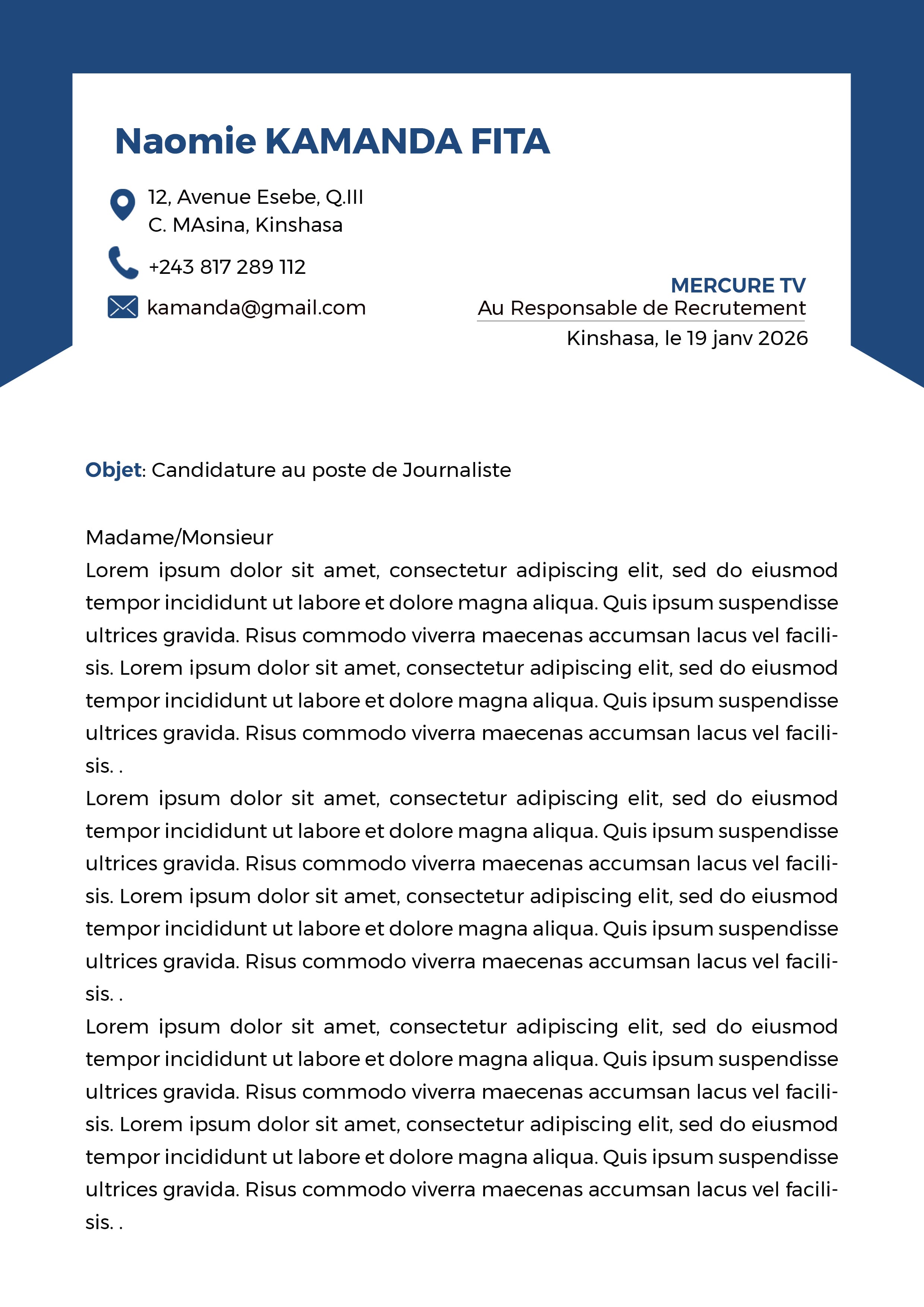 Lettre de Motivation Professionnelle